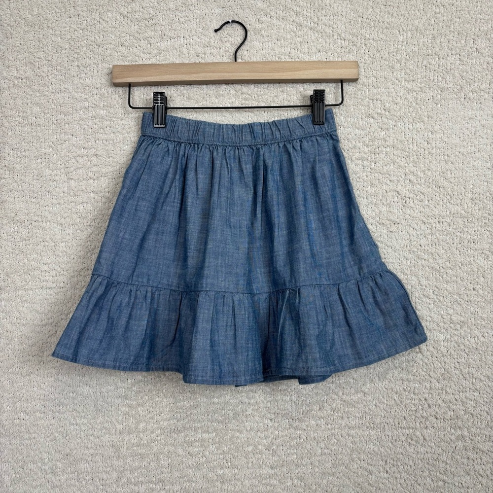 Crewcuts Skirt Girls Med Blue Chambray Elastic Waist Pull On‎ Twirl Mini Cotton